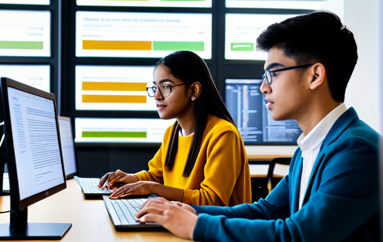 A diverse group of university students, both male and female, of various ethnicities, in a modern, sunlit digital learning hub. They are professionally dressed in modest, contemporary academic attire, fully clothed. Some are collaborating on interactive holographic screens displaying complex data and code, while others are engaged in focused individual study on sleek laptops. The background features bookshelves filled with classic and modern texts, symbolizing the blend of tradition and innovation. The atmosphere is one of intellectual curiosity and collaborative learning, emphasizing global access to knowledge and skill-based achievement. safe for work, appropriate content, family-friendly, perfect anatomy, correct proportions, natural pose, well-formed hands, proper finger count, natural body proportions, professional photography, high quality.
