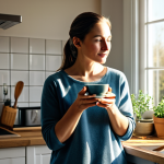 **

"A calm woman fully clothed in comfortable clothes, mindfully drinking tea in a sunlit kitchen, appropriate content, safe for work, perfect anatomy, natural proportions, mindful moment, professional photography, high quality."

**