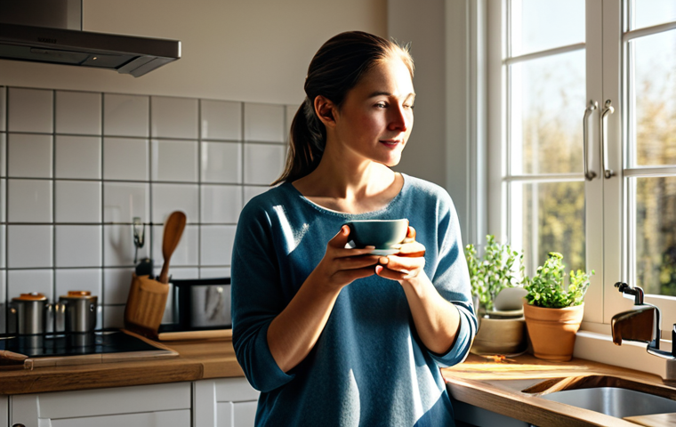 **

"A calm woman fully clothed in comfortable clothes, mindfully drinking tea in a sunlit kitchen, appropriate content, safe for work, perfect anatomy, natural proportions, mindful moment, professional photography, high quality."

**