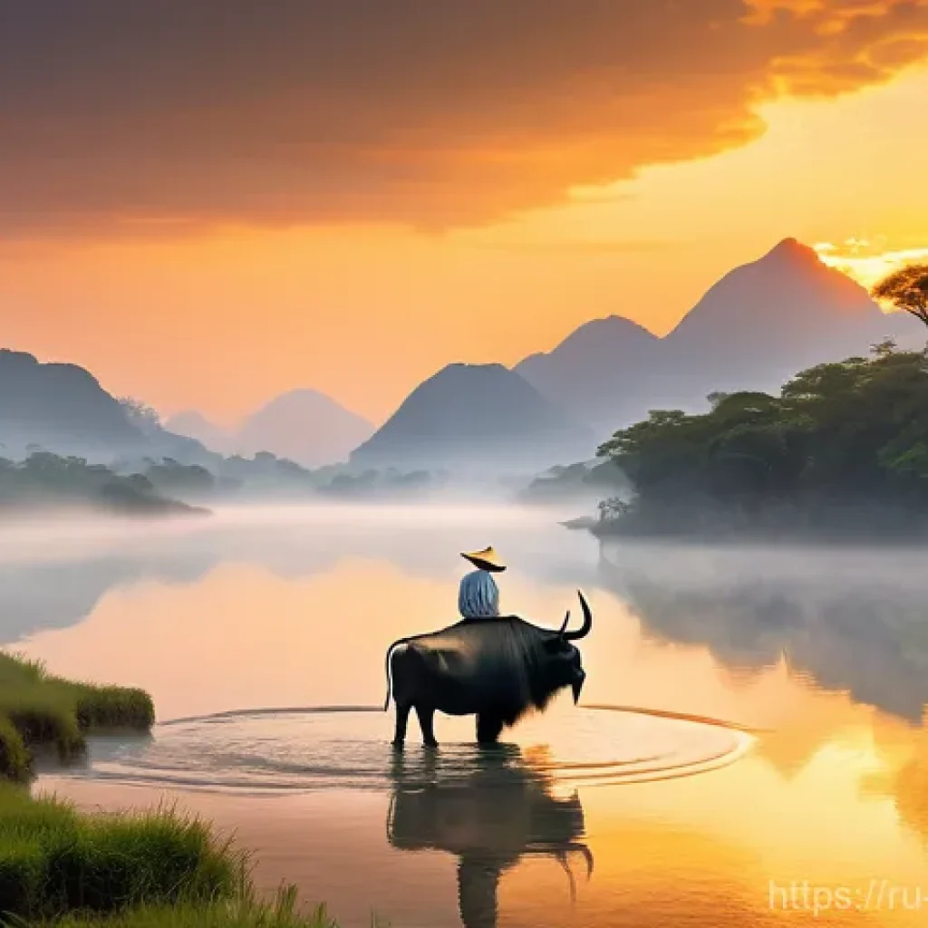 노자의 생애 - **Prompt for "Lao-tzu's Serene Departure"**:
"An elderly, wise East Asian man, with a long, flow...