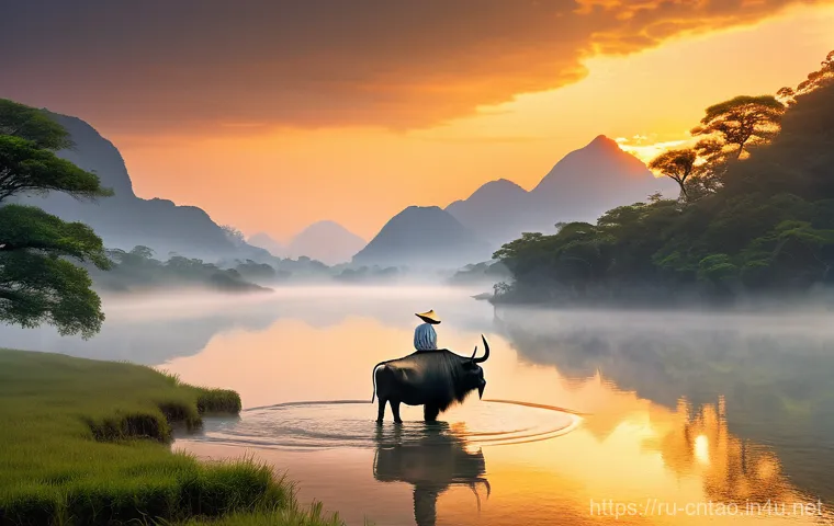 노자의 생애 - **Prompt for "Lao-tzu's Serene Departure"**:
    "An elderly, wise East Asian man, with a long, flow...