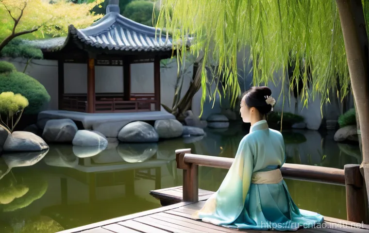 도교의 예술적 표현 - A serene and majestic traditional Chinese Shan Shui landscape painting. The scene features towering,...