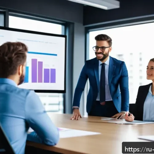 Home 15 유교적 리더십 - A modern corporate team meeting in a bright, spacious office with diverse professionals engaged in o...